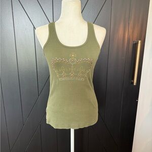 Olive Green Crown Embellished Women's Tank Top